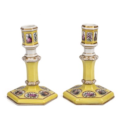 Lot 133 - A pair of Berlin porcelain yellow ground...