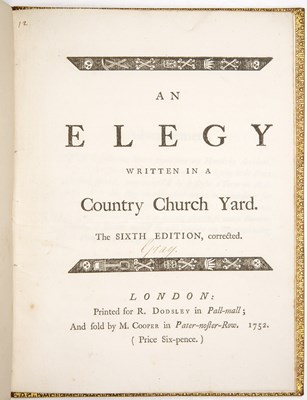 Lot 555 - Gray (Thomas) (1716-1771): An elegy written in...