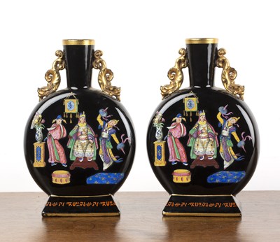 Lot 321 - Pair of Dudson pottery jetware moonflasks...