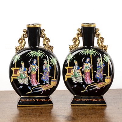 Lot 321 - Pair of Dudson pottery jetware moonflasks...