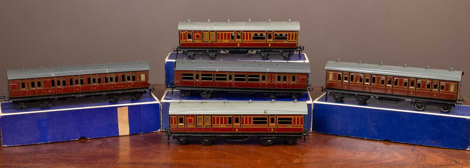 Lot 144 - A group of five possibly Bassett-Lowke Limited 0 gauge LMS carriages