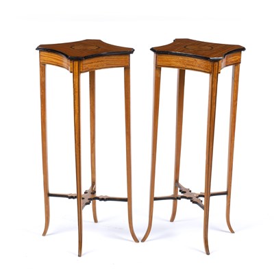 Lot 2 - A pair of Edwardian Sheraton revival satinwood...