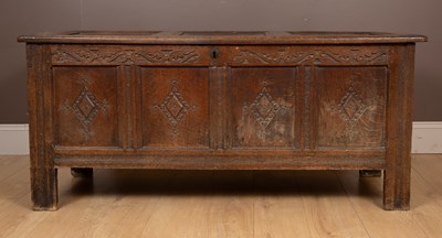 Lot 265 - An 18th century oak chest or coffer