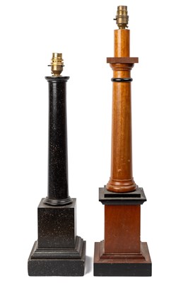 Lot 45 - Two wooden table lamps modelled as Doric columns