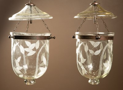 Lot 367 - A pair of modern etched glass ceiling lights