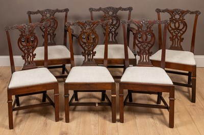 Lot 173 - A set of twelve late 19th century Chippendale style mahogany dining chairs