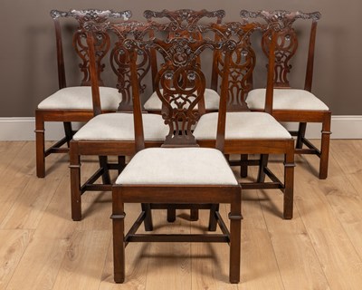 Lot 173 - A set of twelve late 19th century Chippendale style mahogany dining chairs