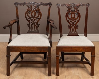 Lot 173 - A set of twelve late 19th century Chippendale style mahogany dining chairs