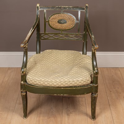 Lot 176 - A green painted elbow chair