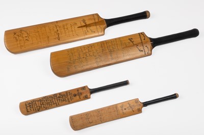 Lot 80 - Three autograph cricket bats and one with printed autographs