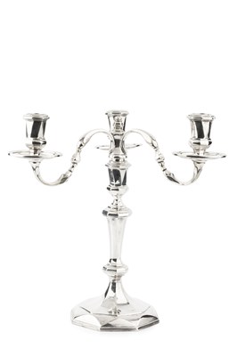 Lot 797 - A silver three light candelabrum, the...