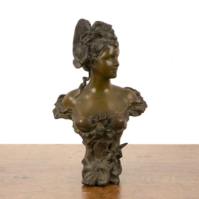 Lot 277 - Bronze bust of a lady wearing a bonnet, with...