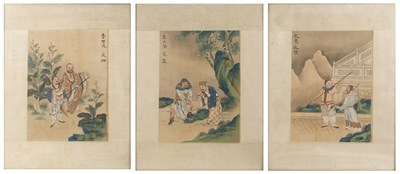 Lot 340 - Three watercolours on silk Chinese, circa 1900...