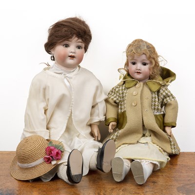 Lot 336 - Two antique German dolls one with a porcelain...