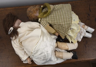Lot 336 - Two antique German dolls one with a porcelain...