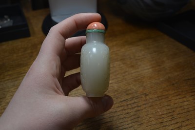 Lot 247 - Greyish white nephrite jade snuff bottle...