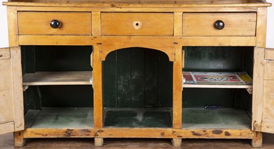 Lot 88 - Pine kitchen dresser in two parts, fitted with...