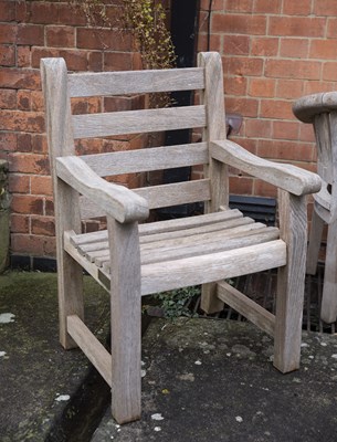 Lot 90 - Heavy teak and slatted garden seat 62cm wide x...