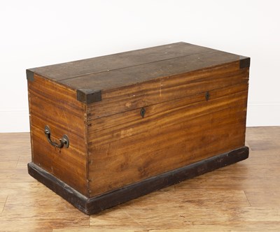 Lot 94 - Camphor trunk with metal mounts on an ebonised...