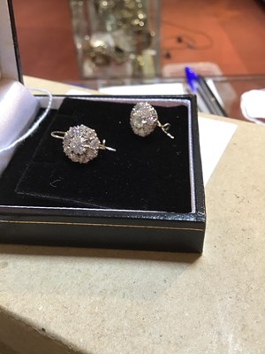 Lot 100 - A pair of diamond cluster earrings, the...
