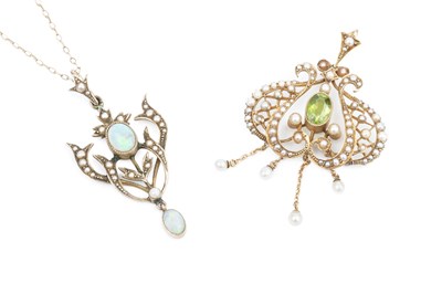 Lot 99 - An Edwardian 9ct gold, opal and seed pearl...