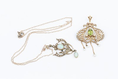 Lot 99 - An Edwardian 9ct gold, opal and seed pearl...