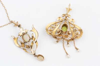 Lot 99 - An Edwardian 9ct gold, opal and seed pearl...