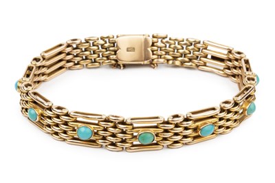 Lot 103 - A 15ct gold and turquoise bracelet, of...