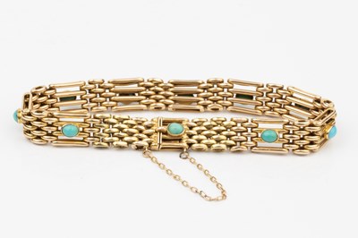 Lot 103 - A 15ct gold and turquoise bracelet, of...