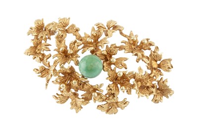 Lot 107 - A 15ct gold and turquoise brooch, centred with...