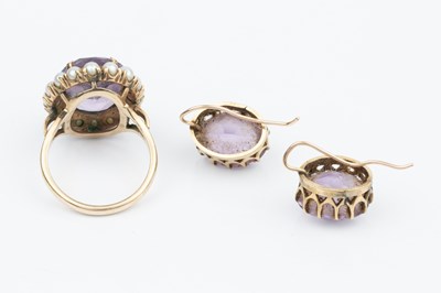 Lot 108 - A 9ct gold, amethyst and pearl dress ring, the...