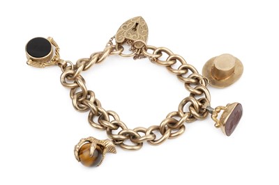 Lot 110 - A 9ct gold curb link charm bracelet, with...