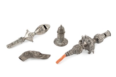 Lot 617 - A late Victorian silver baby's rattle and...