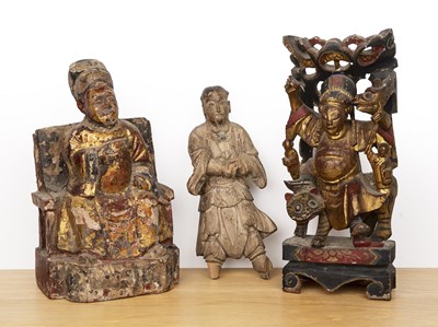 Lot 388 - Three carved wooden figures Chinese including...