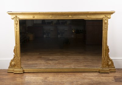 Lot 104 - Gilt overmantel mirror with beaded border and...