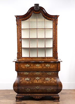 Lot 101 - Dutch marquetry inlaid bombe display cabinet...