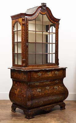 Lot 101 - Dutch marquetry inlaid bombe display cabinet...