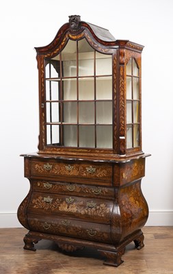 Lot 101 - Dutch marquetry inlaid bombe display cabinet...