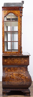 Lot 101 - Dutch marquetry inlaid bombe display cabinet...