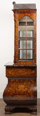 Lot 101 - Dutch marquetry inlaid bombe display cabinet...