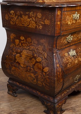 Lot 101 - Dutch marquetry inlaid bombe display cabinet...