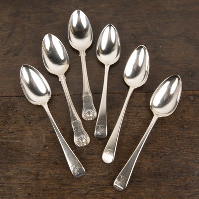 Lot 373 - Six silver spoons comprising: a set of four...