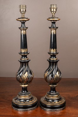 Lot 439 - A pair of metal black-painted table lamps