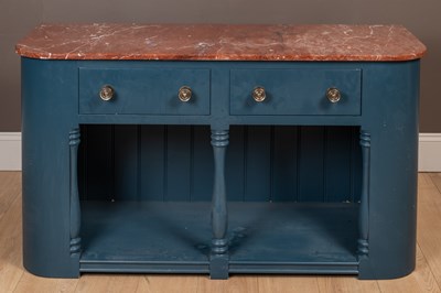 Lot 107 - A blue-painted marble-topped side cabinet