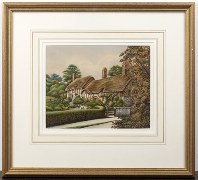 Lot 166 - Untitled: Thatched Cottage watercolour, signed...