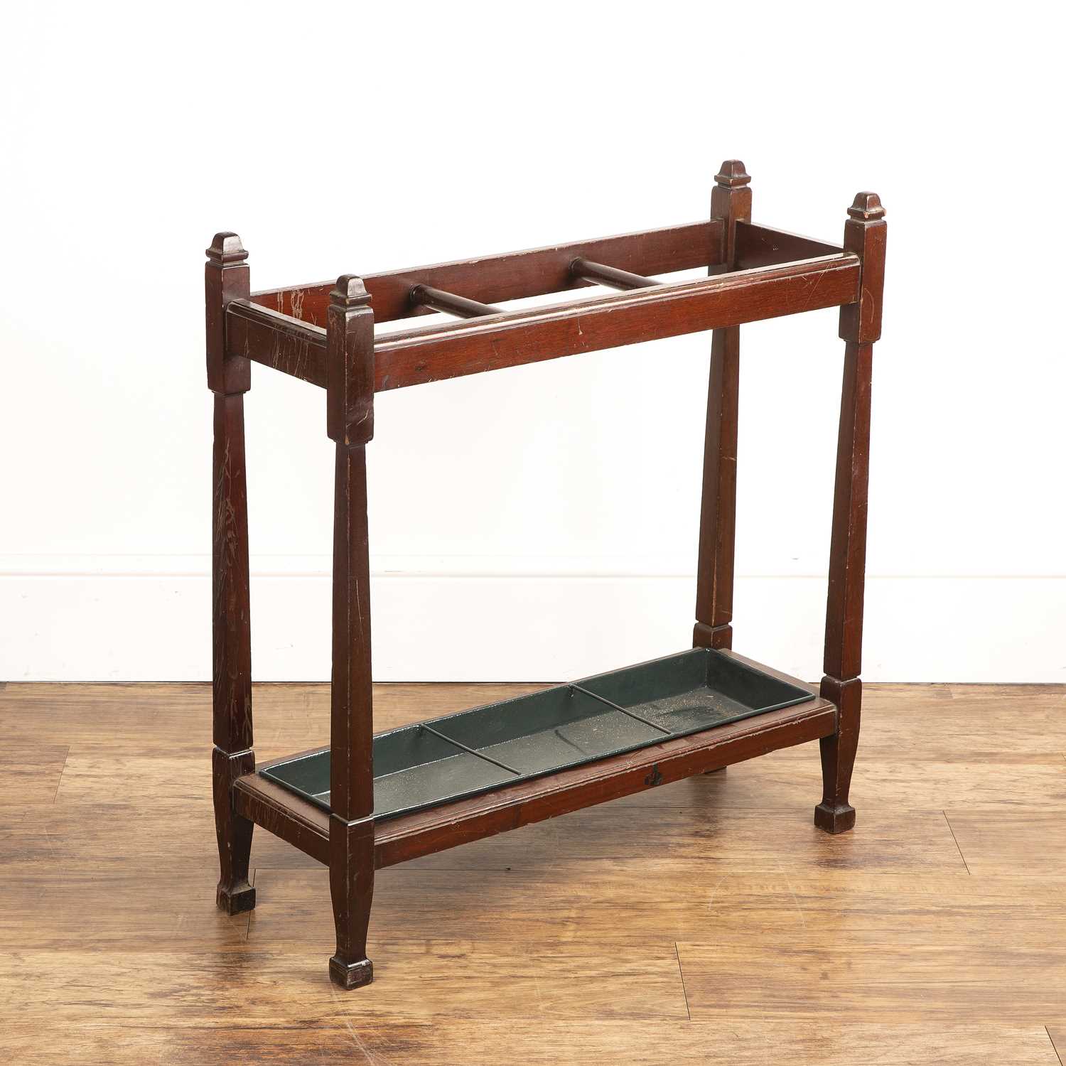 Lot 13 - Mahogany stick stand with three sections and a...