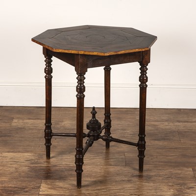 Lot 19 - Parquetry topped table the top octagonal with...