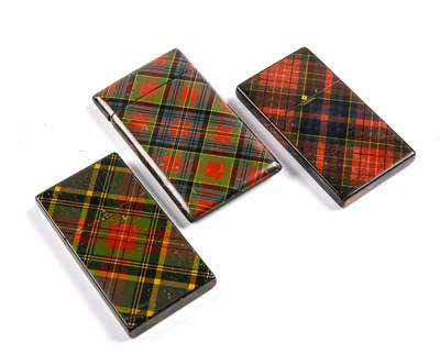 Lot 214 - Three Mauchline ware Tartan card cases...