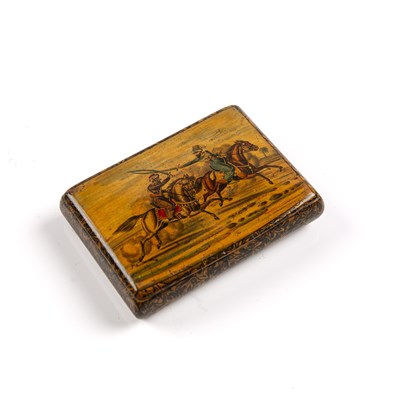 Lot 218 - A Mauchline ware snuff box with painted pen...