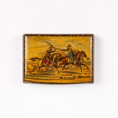 Lot 218 - A Mauchline ware snuff box with painted pen...